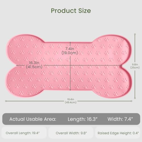 PWTAA Dog Food Mat Anti-Slip Silicone Dog Bowl Mat Thicker Pet Placemat Waterproof Cat Feeder Pad with Raised Edge Puppy Kitten Feeding Mats Suitable Small Medium-Sized Dogs Cats Eating Tray - 2PCS - color: Pink, size: 19.4" x 9.8"-2PCS