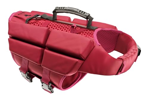 NOAH & PAW Dog Life Jacket, Human Standards Lifejacket Design, Dog Life Vest for Swimming and Boating, 3X Foam Support for Max Floating, Breathable Mesh, Salvavidas para Perros, Size M - color: Red, size: M
