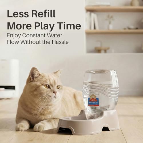 Flexzion Automatic Gravity Pet Waterer for Cat & Dog - Non-Skid & Easy-Clean Auto Replenish Water Dispenser Drinking Bowl (3/8 Gallon / 1.5L), Beige - color: Beige, size: 1.5 L