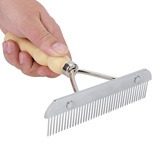 Metal Undercoat Rake, Anti Slip Dog Grooming Rake with Wooden Handle, Portable Dog Rake Brush, Dog Deshedding Rake for Cats and Dogs, 6.30x6.30x1.57in