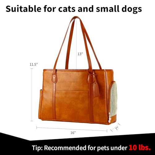 Stylish Dog Purse Carrier, Leather Pet Carrier Bag for Small Dogs Cats Puppy, Airline Approved Soft-Sided Carrier Brown - color: Brown