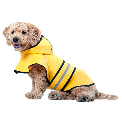 SPOT Rainy Days Slicker - Yellow Dog Rain Jacket With Hood, Reflective Strip for Safety, Leash Hole & Adjustable Velcro Belly Strap, 100% Polyester Water Resistant Pet Raincoat - Small, 9in Long - size: Small