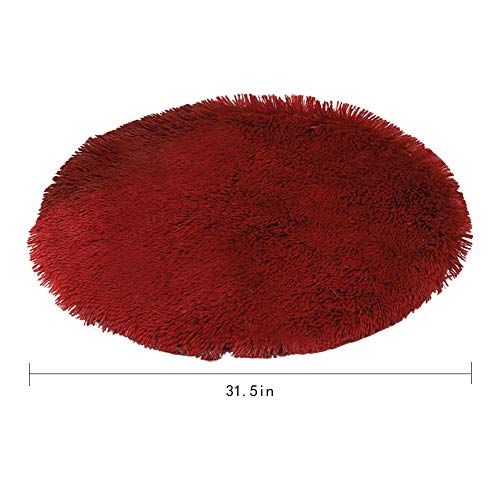 31 Inch Plush Dog Bed Mat Warm Fluffy Round Puppy Crate Pad with Anti-Slip Waterproof Bottom Soft Comfy Pet Kennel Mat for Small and Medium Dogs Sleeping(Claret) - color: Claret, size: 31 Inch
