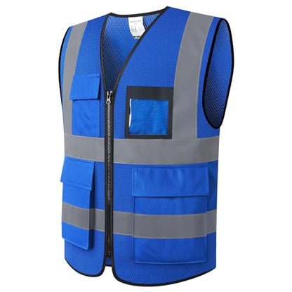 Hi Vis Reflective Safety Vest for Men Women Mesh High Visibility Vest with Pockets,Meets ANSI/ISEA Standards(EK170-Mesh-Blue-M) - color: Blue-170, size: Medium