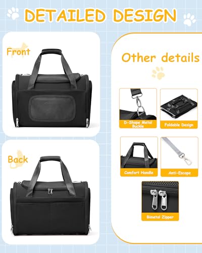 Cat Carrier Soft, Pet Dog Carrier Soft-Sided Airline Approved, Pet Travel Carrier Up to 20lbs, Collapsible Cat Carrier Dog Carrier for Medium Cats Small Dogs, Black - color: Black
