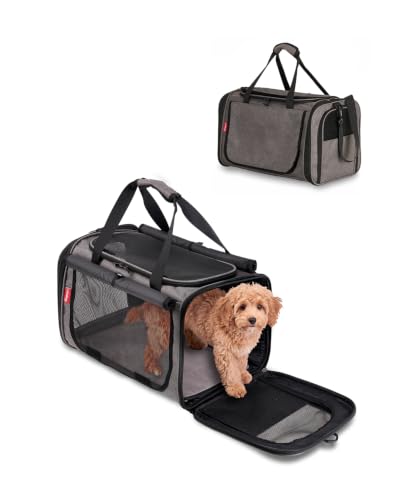 BurgeonNest Soft Cat Carrier Large, Pet Carrier Dog Carrier for Big Cats and Small Dogs up to 25 lbs Collapsible Top Loading with Dual-Exit Tunnel, Privacy Protection, Mesh Ventilation, Travel, Gray - color: Grey, size: 18.9"L x 13.4"W x 14.6"H