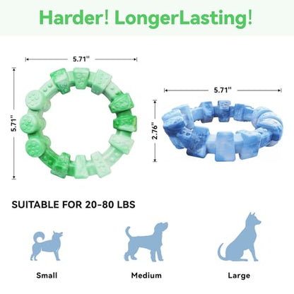 BoYoYo 2 Pack Dog Toys for Aggressive Chewers, Indestructible Dog Toys for Large Breed, Durable Chew Toy for Dogs to Keep Them Busy, Ring Toy for Trainging & Cleaning Teeth, Milk Flavored