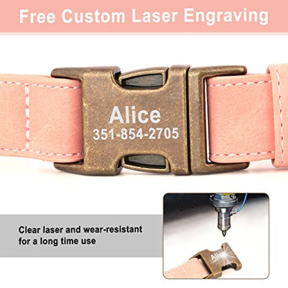 Personalized Dog Collars for Small Dogs, Custom Soft PU Leather Dog Collar with Engraved ID Name and Number, Adjustable & Durable Pet Collars with Quick Release Metal Buckle,S(10-16") - color: Peony Pink-Engraving, size: Small: Fit 10-16" Neck