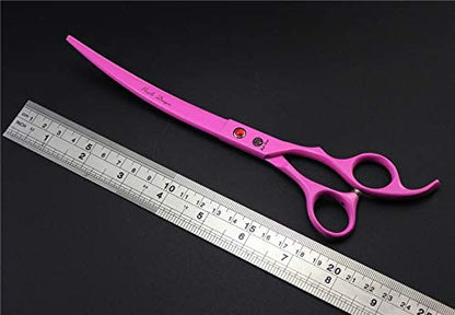 Purple Dragon Professional 7.0 inch 4PCS Pet Grooming Scissors Kit Japan Premium Steel Straight & Curved & Thinning Blade Dog Hair Cutting Shears Set with Case - color: Pink
