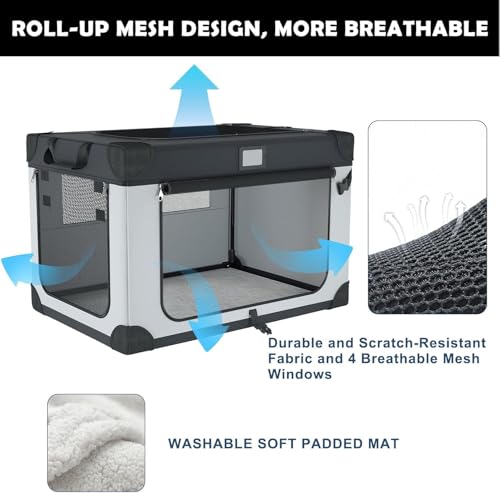 42 Inch Collapsible Soft Dog Crate for Extra Large Dogs, 3-Door Foldable Travel Dog Kennel with Durable Mesh Windows for Indoor & Outdoor, with Warm Blanket and Foldable Bowl - size: 42.0"L x 31.0"W x 31.0"H