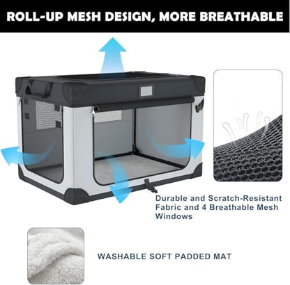 42 Inch Collapsible Soft Dog Crate for Extra Large Dogs, 3-Door Foldable Travel Dog Kennel with Durable Mesh Windows for Indoor & Outdoor, with Warm Blanket and Foldable Bowl - size: 42.0"L x 31.0"W x 31.0"H