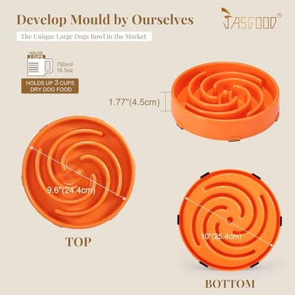 JASGOOD Slow Feeder Dog Bowl - Anti-Gulping, Prevents Bloat & Choking, Healthy Design for Large & Medium Dogs - color: Q-orange