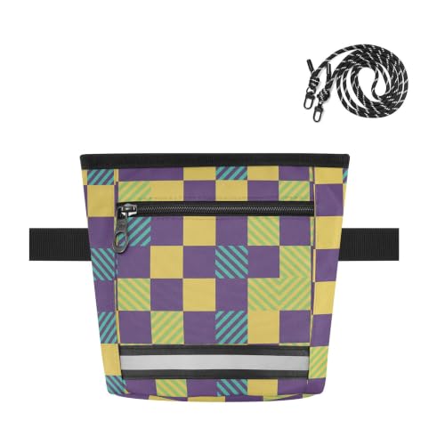 Grid Water-Resistant Dog Treat Pouch, 3 Ways to Wear Treat Bag with Magnetic Closure & Reflective Strip, Hands-Free for Pet Training, Walking