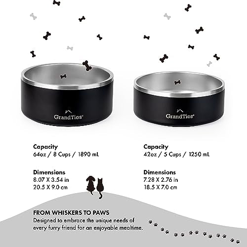 GrandTies Stainless Steel Dog Bowl | Engraved Reusable BPA-Free Insulated Cat & Dog Bowls | Large Heavy Duty Non Skid Spill Proof Bowl | Outdoor Dog Water Bowl (42oz, Midnight Black) - color: Midnight Black, size: 42oz