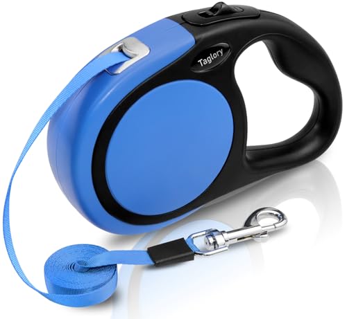 Taglory Retractable Dog Leash, One-Handed Brake, 16ft, Up to 44 lbs, Blue | More Freedom While Staying in Control, Smooth Retraction, Tangle-Free Design, Easy-Grip Handle, Daily Neighborhood Walks - color: Blue, size: Medium