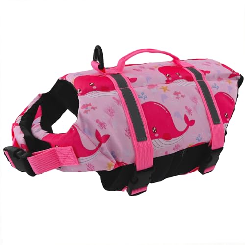 Doglay Dog Life Jacket, Dog Life Vest for Swimming Boating, Adjustable Puppy Life Jacket with Reflective Stripes, Superior Buoyancy Pet Swimming Vest for Small Medium and Large Dogs - color: Pink Whale, size: XX-Small