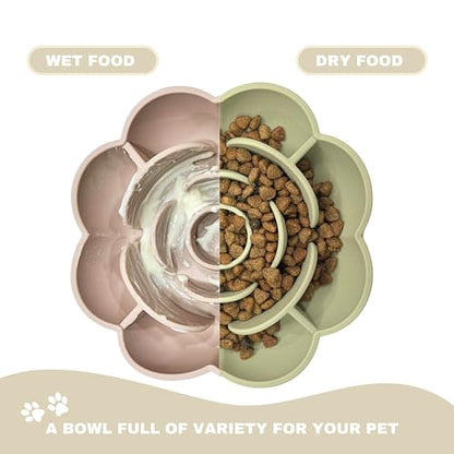 Hanara Sillicone Slow Feeder Dog Bowls & Lick Mat with Suction Bottom | Rose Petals Design | Promotes Better Digestion, Prevent Choking | Dish Washer Safe | Great Size for All Breed (Peach Beige) - color: Peach Beige