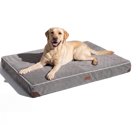 FUKUMARU Dog Bed, Thickened Corduroy Orthopedic Dog Beds with Washable Cover, Large Waterproof Dogs Bed for Crate, 28D Egg Crate Foam Support Pet Mat, Cozy Pet Bed Pad with Anti-Slip Bottom, Grey - color: Grey, size: 36"L x 22"W x 3.5"Th