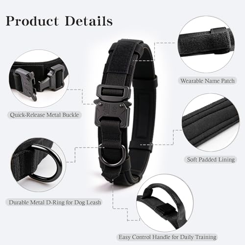 Tactical Dog Collar Adjustable Military Nylon Dog Collar with Control Handle and Heavy Duty Metal Buckle for Medium and Large Dogs (Black,S) - color: Black, size: Small (Pack of 1)