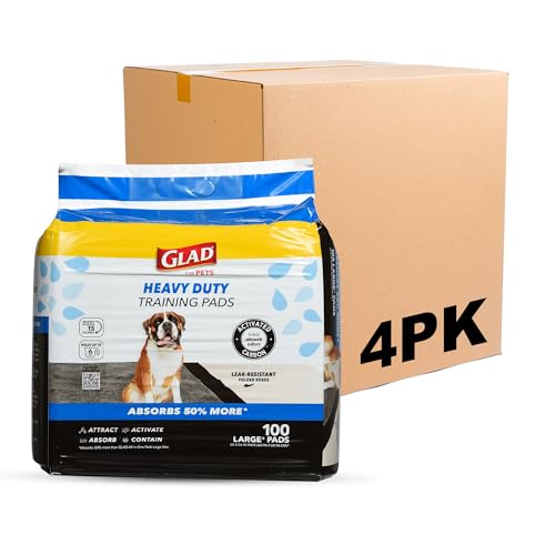 Glad for Pets XL Charcoal Training Pads Heavy Duty Leak Resistant Puppy Pee Pads Activated Carbon Odor Control Quick Dry Quilted Top Indoor Potty and Crate Liner 24 x 24 in 100 Count 4 Pack - size: 100 Count (Pack of 4)
