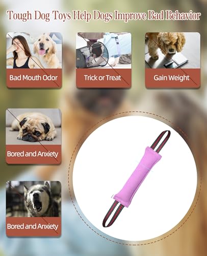 Clysoru Tug Toy for Dogs Tug of War Dog Toy with 2 Strong Red Band Handles Lasting Training Equipment Puppy to Large Dogs Interactive Toy Best for Tug of War Pull Indestructible Rope Toys (Pink) - color: pink