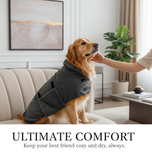 Dog Bathrobe Super Absorbent Quick Dry Microfiber Pet Drying Towel Adjustable Straps XS-XL (Gray,X-Large (77-99 lbs)) - color: Gray, size: X-Large (77-99 lbs)