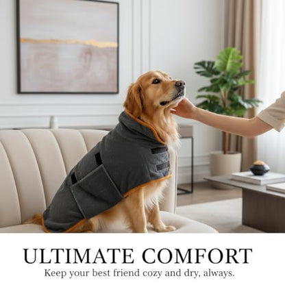 Dog Bathrobe Super Absorbent Quick Dry Microfiber Pet Drying Towel Adjustable Straps XS-XL (Gray,X-Large (77-99 lbs)) - color: Gray, size: X-Large (77-99 lbs)