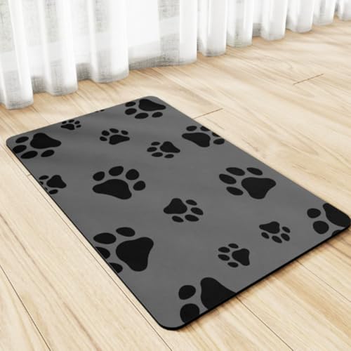Rectangular pet Feeding mat (14 * 22, Light Grey Dog Paws)