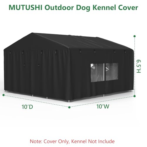 Outdoor Dog Kennel Cover 10'D x 10'W x 6.5'H Black Full Coverage with Transparent PVC Window and Breathable Mesh All-Weather Protection for Multiple Brands of Kennels Only Cover - size: 10'D x 10'W x 6.5'H