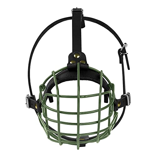 Pitbull Dog Muzzle Metal Mask Amstaff Secure Wire Basket Adjustable Durable Leather Straps for Large Dogs (Green) - color: Green