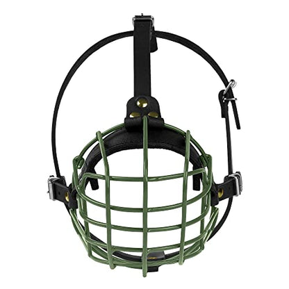 Pitbull Dog Muzzle Metal Mask Amstaff Secure Wire Basket Adjustable Durable Leather Straps for Large Dogs (Green) - color: Green