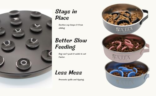 Slow Feeder Dog Bowl Insert – Silicone Anti-Choke Design with Suction Cups | Fits Most Bowls | Includes 3 Finger Toothbrushes for Pet Dental Care | Blue, Pink, Black - color: Blue