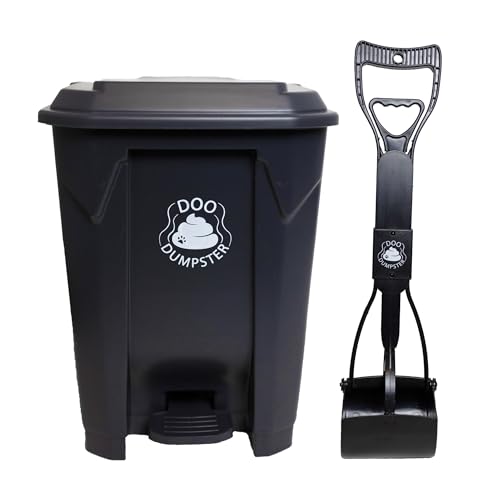 Doo Dumpster Set! (Fully Assembled) 5.2 GALLONS - The Biggest Outdoor Dog Poop Can On The Market. Odor Free, Dog Poop Can with Poop Scoop, Lid & Step Pedal, Outdoor Waste Can