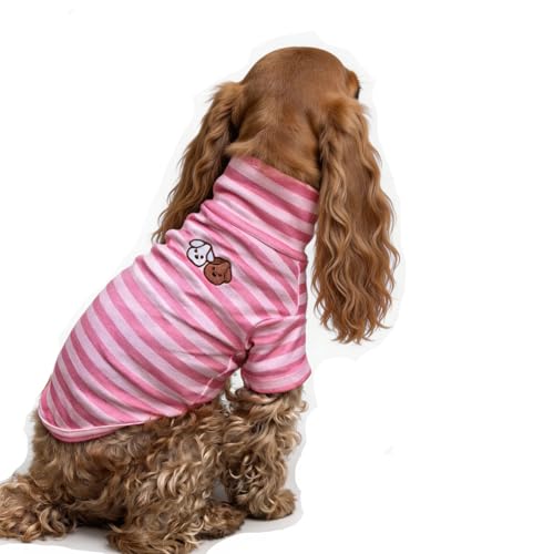 Turtleneck Dog Shirt Cute Doggie Embroidery Super Soft Dog Sweatshirt Stretchy Striped Puppy Pullover for Cats Small Medium Large Dogs (Pink Striped, Medium) - color: Pink Striped, size: Medium