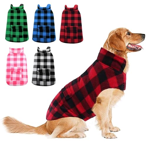 ASENKU Dog Winter Coat, Fleece Doggie Jacket Plaid Reversible Vest Waterproof Windproof Cold Weather Clothes for Small Medium Large Dogs(Red, M) - color: Red, size: Medium