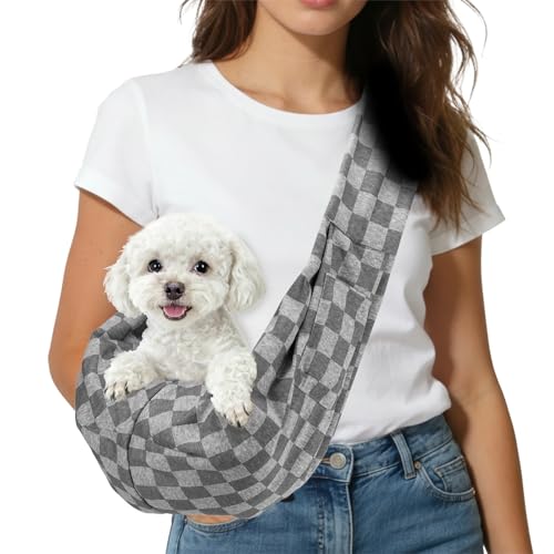 Dog Sling Carrier for Small Dogs and Cats Up to 16.5 Lbs, Breathable Texture with Pocket Pet Cross Body Shoulder Bag, (White Gray, 1 Pcs) Intended for Outdoor Travel/Camp - color: White Gray