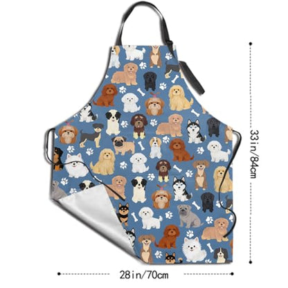Sweetshow Cute Dog Apron with 2 Pockets and Adjustable Neck Waterproof Kitchen Cooking Dog Grooming Aprons for Women Men - color: Dog