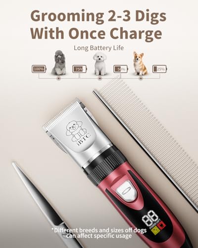 iBTC Dog Shaver Clippers Low Noise Rechargeable Cordless Electric Quiet Hair Clippers Set for Dogs Cats Pets Features a Ceramic Blade Head that is Removable (red)