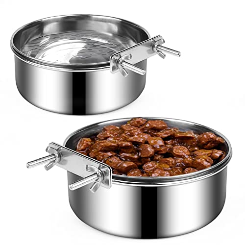 Dog Crate Water and Food Bowl, ShineMe Stainless Steel Dogs Bowls Hanging 2 Pack for Cage Crate Kennel, Spill Proof Dog Bowl for Medium and Small Sized Dogs Cats Pets (6.3 * 2.6” & 5.5 * 2.4”) - color: Silver (40oz+26oz)