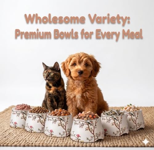 Ceramic Dog Bowl 5 inch Height for Cats and (10-25lbs) Small and Toy size Dogs includes Food-Grade 304 Stainless Steel Bowls Non-Slip 2 Cups(540ml) Bowl Feeder in an Artful and Design (White) - color: White, size: Small
