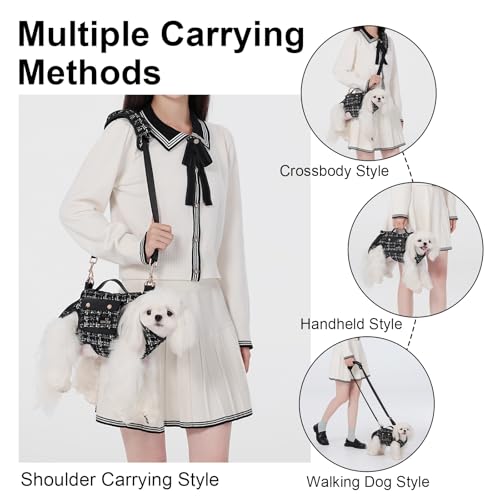 Wakytu Dog Lift Harness Dog Carrier Sling for Small Dogs & Cats,M | stylish puppy sling carrier with handle & pocket,adjustable leash,walking & travel - color: 2.0 Black, size: Medium(8-13 LBS)