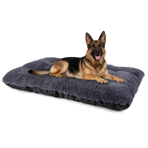 JOEJOY Large Dog Bed Crate Pad, Deluxe Plush Washable Dog Beds Fulffy Soft Kennel Pad Anti-Slip Pet Sleeping Mat for Extra Large Medium Small Dogs, 47" x 29", Grey - color: Dark Grey, size: XXL(47"x29"x4")
