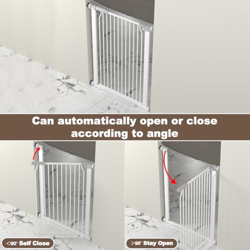 41" Extra Tall and Wide Baby Gate, 74.2-76.7'' Wide Pet Cat Gate for Doorway, Extra Wide Pressure Mounted Child Door with Expansion Kit, Metal Safe Gate, Tall Dog Gate, White - size: 74.2-76.7''W