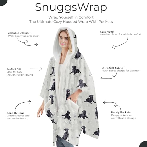 E&S Pets Sherpa Wearable Blanket Hoodie for Women – Soft Fleece Snuggs Wrap – 32 Dog & Cat Breeds – Warm Pet Lover Gifts - color: Labrador Black