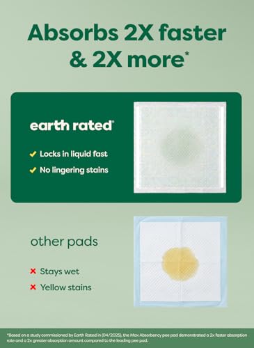 Earth Rated Puppy Pads, Max Absorbency Pee Pads for Dogs, Absorbs 2X Faster & 2X More, Leak Prevention, Potty Training, Fragrance-Free, Unscented, XL, 28” x 34”, 40 Count - size: XL 28"x34" 40-ct