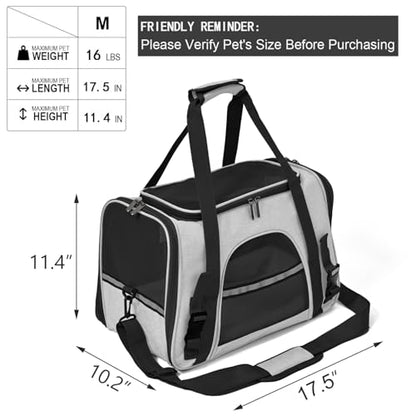 Dog Cat Carrier Soft for Small Pet Up to 16 Lbs TSA Airline Approved Travel Carrier Collapsible Puppy Car Mesh Bag 17.5 * 10.2 * 11.4 inch - Grey & Black - color: Grey + Black