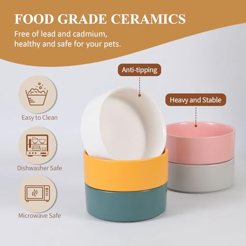 Elevated Ceramic Cat Bowl - Cat Food Bowl with Bamboo Stand - Raised Dog Dish for Puppies - Anti Vomiting, Stress Free - 13.5 oz / 400 ml - Yellow - color: Yellow, size: Small