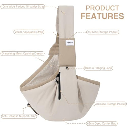 Dog Sling Carrier, Small Dog Carrier Sling for Cats & Puppies 20 lbs, Dog Carry Bag with Pockets, Light Water-Resistant Nylon, Pet Sling Carrier for Senior Pet Walks, Travel, Crowds,Home(Cream Brown) - color: Cream Brown