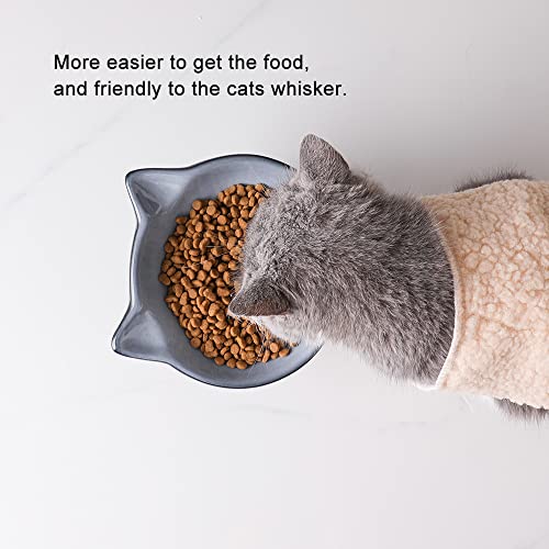 Nihow Elevated Cat Bowls,6 Inch Ceramic Raised Cat Food and Water Bowl Set | Slanted,Whisker Friendly,for Protecting Pet's Spine,Microwave & Dishwasher Safe ,Elegant Gray,6.8 OZ - color: Gray, size: 6.8 OZ+15.5 OZ