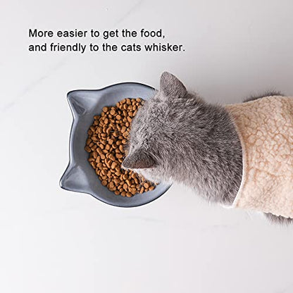 Nihow Elevated Cat Bowls,6 Inch Ceramic Raised Cat Food and Water Bowl Set | Slanted,Whisker Friendly,for Protecting Pet's Spine,Microwave & Dishwasher Safe ,Elegant Gray,6.8 OZ - color: Gray, size: 6.8 OZ+15.5 OZ
